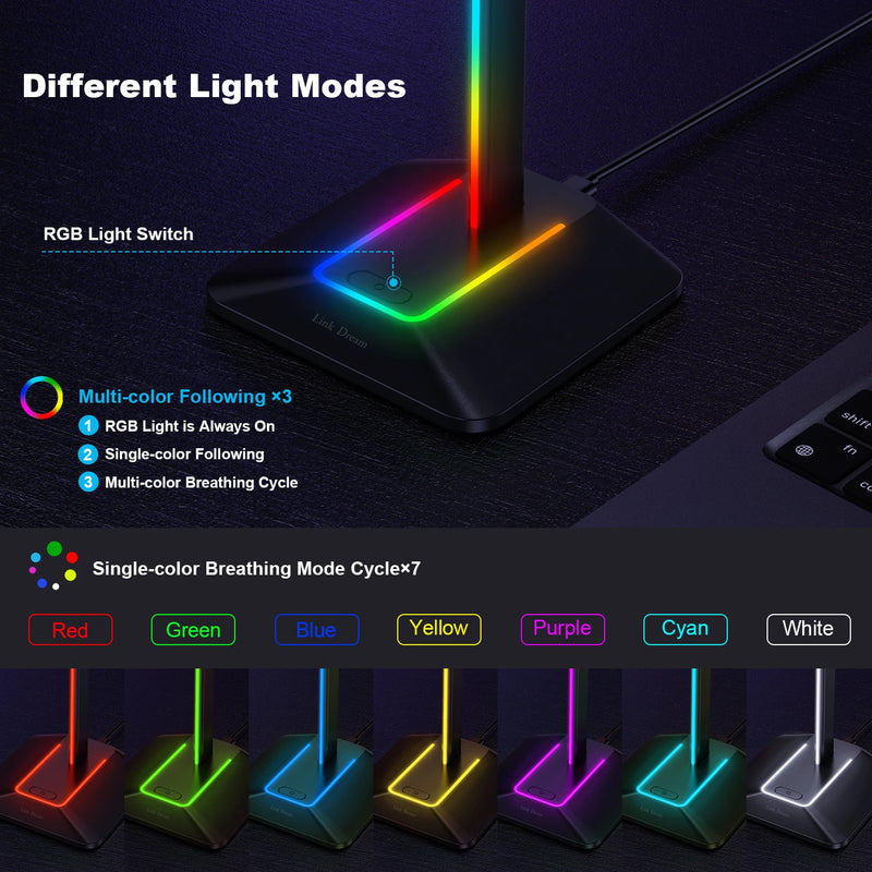 RGB Lights Headphone Stand with Type-c USB Ports
