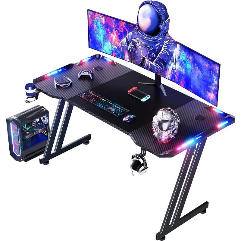 63 Inch Gaming Desk with LED Lights