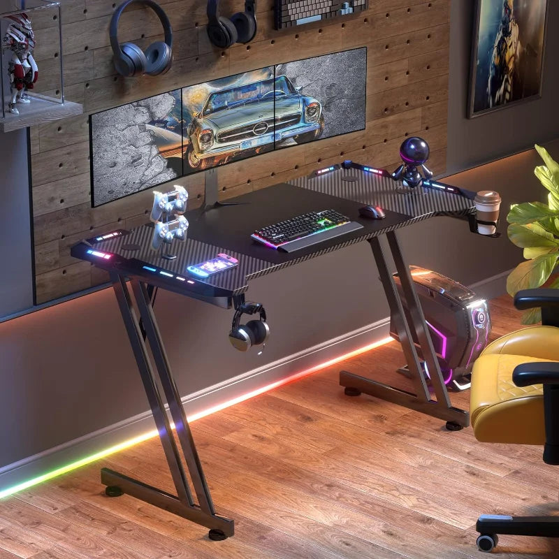 63 Inch Gaming Desk with LED Lights